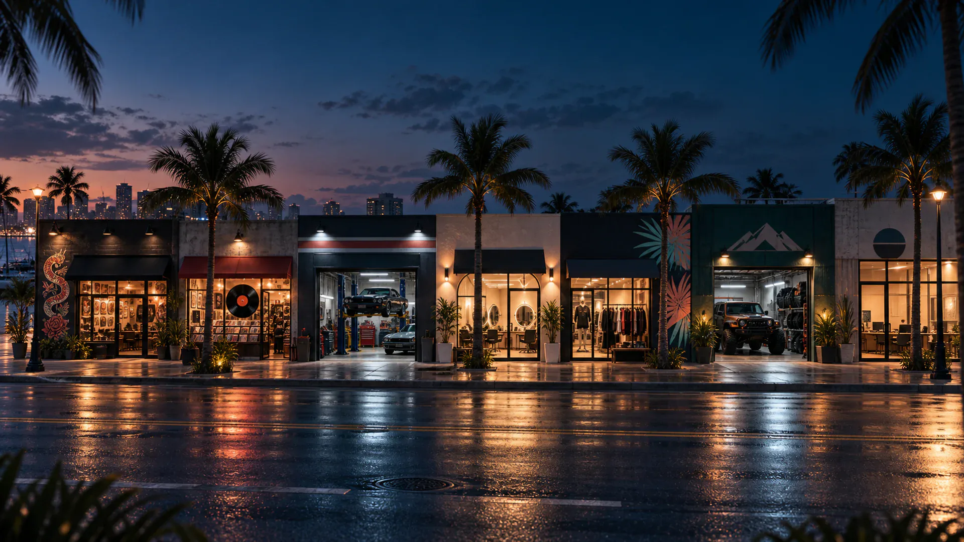Illustrative commercial storefront atmosphere
