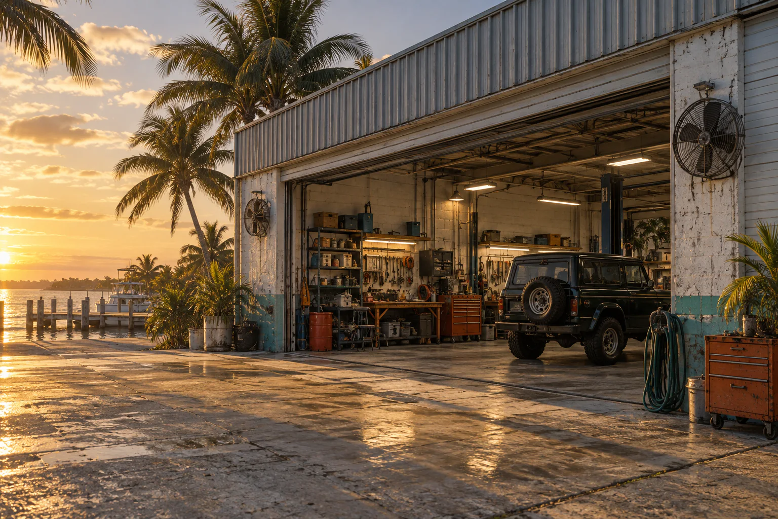 Illustrative coastal workshop atmosphere